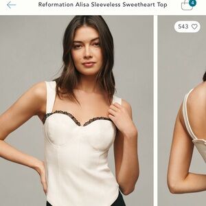 Reformation Cream Bustier Top with Black Lace Trim